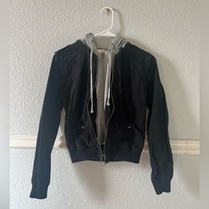 Black and gray double layered hooded jacket. Size small.